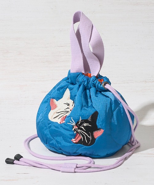 HOUSTON(ヒューストン)の「【HOUSTON / ヒューストン】SATIN MARKET BAG / キルティング巾着バッグ(ショルダーバッグ・レディース・ブルー/オリーブドラブ/ピンク・FREE)」の2枚目の写真