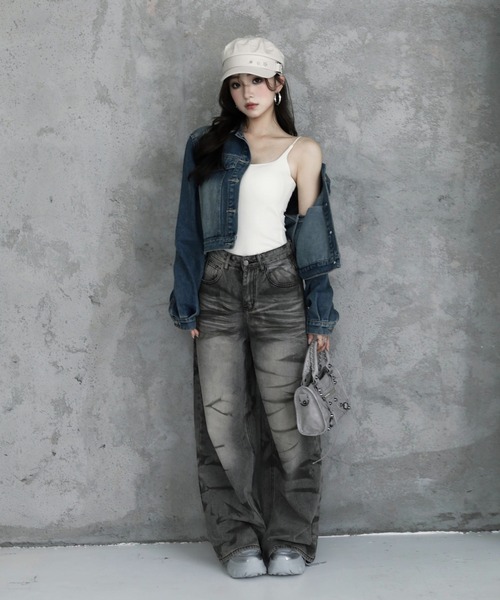 VEILA(ヴェイラ)の「プリントウォッシュデニムワイドパンツ(デニムパンツ・レディース・ブラック・S/M/L)」の10枚目の写真