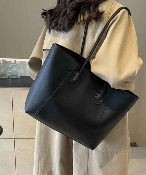 レザー ブラック トートバッグ ファスナートートバッグ（L）“Flexi” | 大人のバッグ・財布・ トート