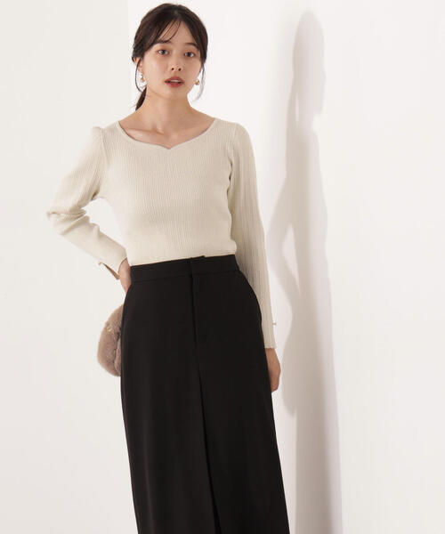 PROPORTION BODY DRESSING(プロポーションボディドレッシング)の「<ウォッシャブル>ハートネックリブニット / 1215270111(ニット/セーター・レディース・ブラック/パープル/ベージュ・FREE)」の1枚目の写真