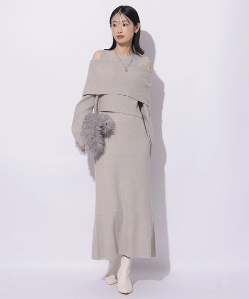 Mystrada(マイストラーダ)の「オフショルニットワンピースSET(ワンピース・レディース・ベージュ系その他/ピンク/チャコールグレー/モカ・36/38)」の3枚目の写真