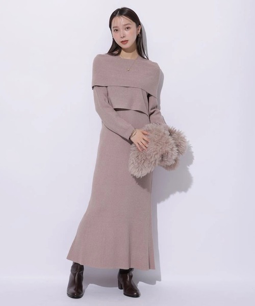 Mystrada(マイストラーダ)の「オフショルニットワンピースSET(ワンピース・レディース・ベージュ系その他/ピンク/チャコールグレー/モカ・36/38)」の4枚目の写真