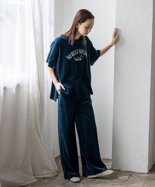 No Rule No Line(ノール-ルノーライン)の「【No Rule No Line】プリントベロアトップス(Tシャツ/カットソー・レディース・アイボリー/ネイビー/ベージュ系・FREE)」の6枚目の写真