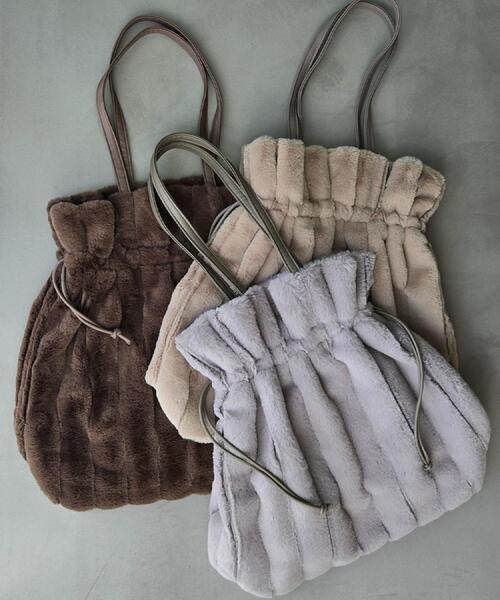 grove（グローブ）の「ストライプエコファー巾着トート（トートバッグ・レディース・ブラウン系/ライトベージュ/グレー・00）」の4枚目の写真