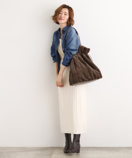 grove（グローブ）の「ストライプエコファー巾着トート（トートバッグ・レディース・ブラウン系/ライトベージュ/グレー・00）」の8枚目の写真