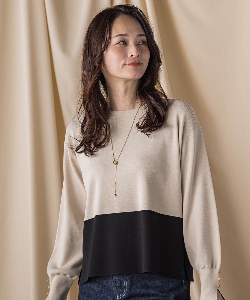 LAUTREAMONT（ロートレアモン）の「袖ボタンクルーネックニット ≪手洗い可能≫（ニット/セーター・レディース・グリーン/キャメル/ブラック系その他/ピンク/ブラウン/ベージュ系その他/レッド系その他/グリーン系その他/ブルー/ブラウン系その他・9号/11号）」の5枚目の写真