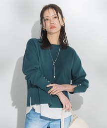 袖ボタンクルーネックニット ≪手洗い可能≫