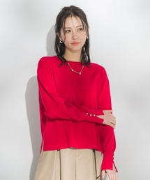 袖ボタンクルーネックニット ≪手洗い可能≫