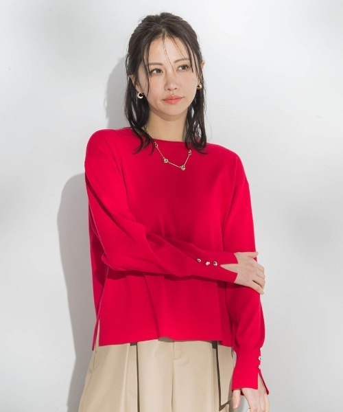 LAUTREAMONT（ロートレアモン）の「袖ボタンクルーネックニット ≪手洗い可能≫（ニット/セーター・レディース・グリーン/キャメル/ブラック系その他/ピンク/ブラウン/ベージュ系その他/レッド系その他/グリーン系その他/ブルー/ブラウン系その他・9号/11号）」の10枚目の写真