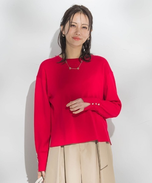 LAUTREAMONT（ロートレアモン）の「袖ボタンクルーネックニット ≪手洗い可能≫（ニット/セーター・レディース・グリーン/キャメル/ブラック系その他/ピンク/ブラウン/ベージュ系その他/レッド系その他/グリーン系その他/ブルー/ブラウン系その他・9号/11号）」の12枚目の写真