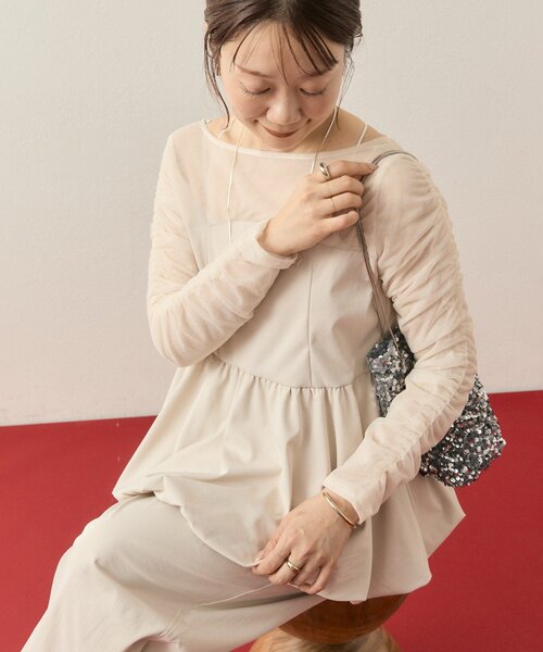 mystic（ミスティック）の「【@aoiikegaya企画】チュール切替ペプラムSET UP（その他パンツ・レディース・アイボリー/ブラック・2/1）」の3枚目の写真