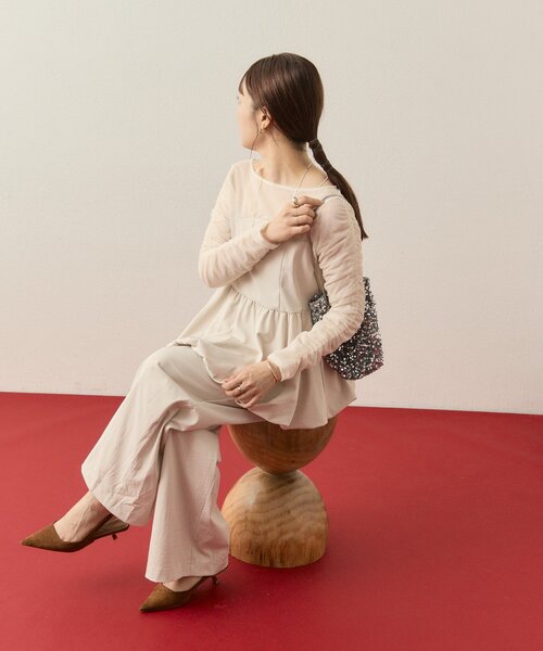 mystic（ミスティック）の「【@aoiikegaya企画】チュール切替ペプラムSET UP（その他パンツ・レディース・アイボリー/ブラック・2/1）」の4枚目の写真