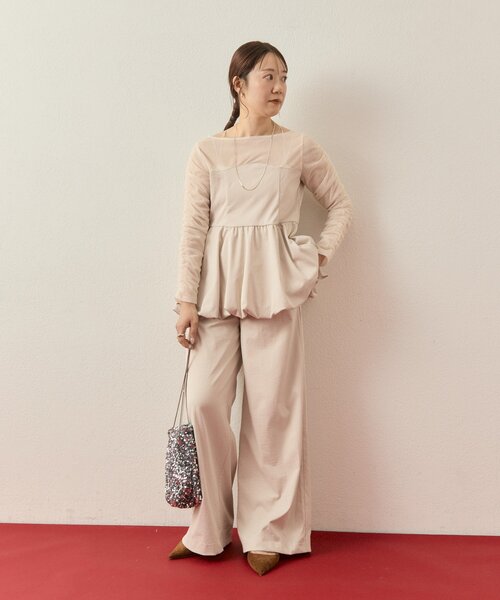 mystic（ミスティック）の「【@aoiikegaya企画】チュール切替ペプラムSET UP（その他パンツ・レディース・アイボリー/ブラック・2/1）」の6枚目の写真