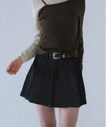 denim pleated mini skirt