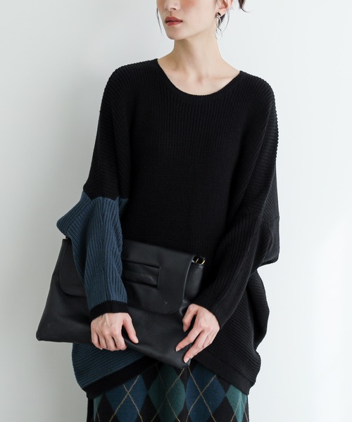 n'OrLABEL（ノアールレーベル）の「『変形ドルマン配色ニット』（ニット/セーター・レディース・カーキ・FREE）」の5枚目の写真