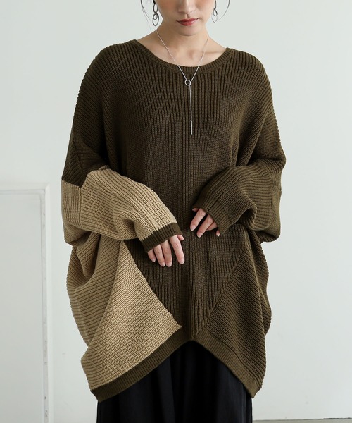 n'OrLABEL（ノアールレーベル）の「『変形ドルマン配色ニット』（ニット/セーター・レディース・カーキ・FREE）」の9枚目の写真