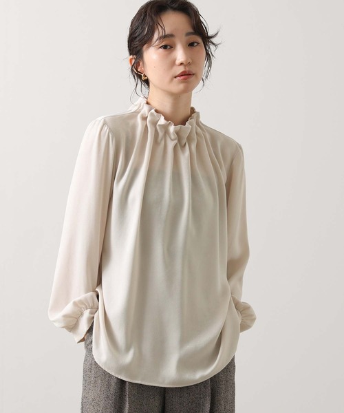 Gready Brilliant（グレディブリリアン）の「タックハイネックフリルブラウス（シャツ/ブラウス・レディース・アイボリー/ホワイト×ブラック/ネイビー系・38）」の8枚目の写真