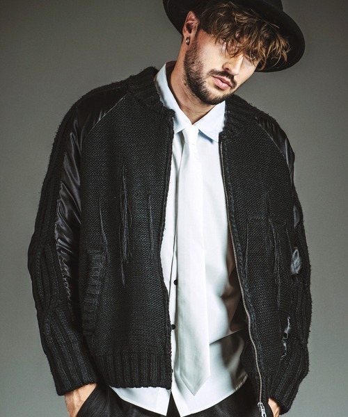 NO ID.（ノーアイディ）の「【NO ID.】Docking Knit Souvenir Jacket / ドッキング ニット スーベニア ジャケット（ブルゾン・メンズ・シルバー/ブラック・ONE SIZE）」の2枚目の写真