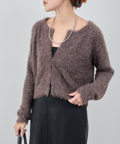 SHENERY（シーナリー）の「ラメシャギーニットカーデ（カーディガン/ボレロ・レディース・グレー系その他/ブラウン/ライトグレー・FREE）」の3枚目の写真