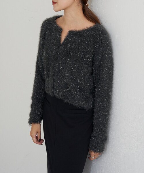 SHENERY（シーナリー）の「ラメシャギーニットカーデ（カーディガン/ボレロ・レディース・グレー系その他/ブラウン/ライトグレー・FREE）」の5枚目の写真