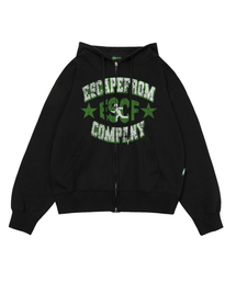 ESCF COMPANY プリント2WAYフードジップアップ ブラック