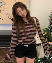 ROCKCAKE（ロックケーキ）の「Striped Polo T-Shirt - Wine（ポロシャツ）」