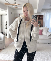 ROPE HOOD ZIP-UP KNIT IVORY