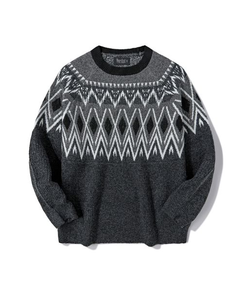 セール】ノルディックジャカードニットスウェット [チャコール