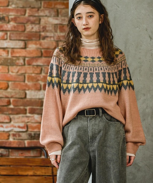 GEORGE'S（ジョージズ）の「ノルディックガラニット（ニット/セーター・レディース・グレー/ピンク/ブラウン・SMALL/MEDIUM）」の3枚目の写真