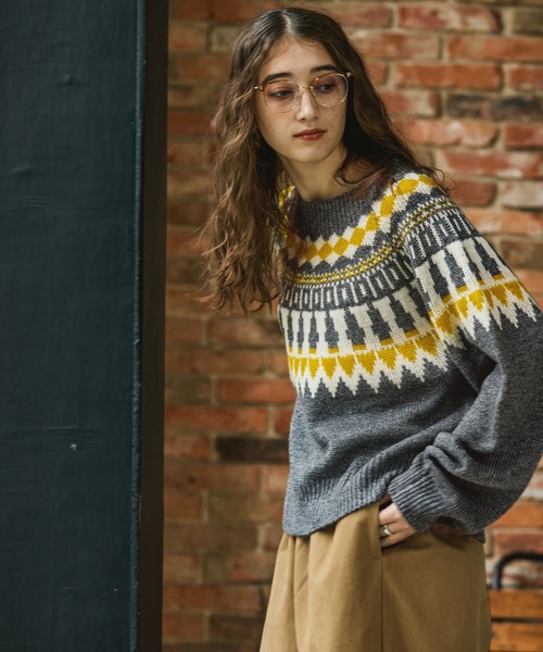 GEORGE'S（ジョージズ）の「ノルディックガラニット（ニット/セーター・レディース・グレー/ピンク/ブラウン・SMALL/MEDIUM）」の9枚目の写真