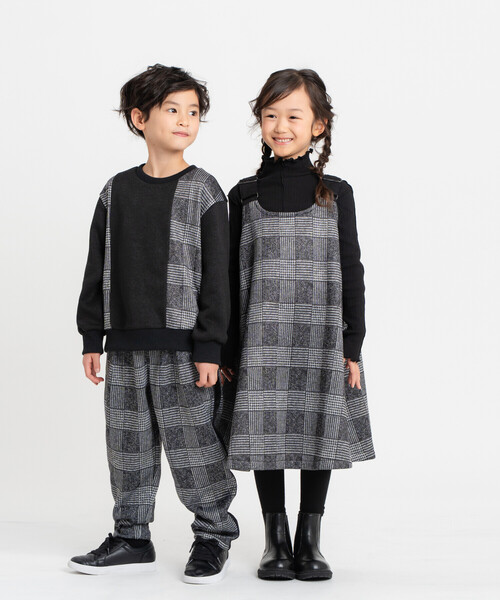 COMME CA ISM(コムサイズム)の「グレンチェックプリント 裏起毛 ロングテーパードパンツ / セットアップ対応(スラックス・キッズ・ブラック・100cm/110cm/120cm/130cm/140cm/150cm)」の4枚目の写真