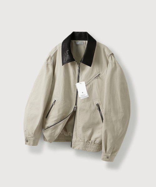 MOOD INSIDE(ムードインサイド)の「オブリークレザーカラー ワークジャケット_Ivory(ブルゾン・レディース・アイボリー・LARGE/MEDIUM)」の1枚目の写真