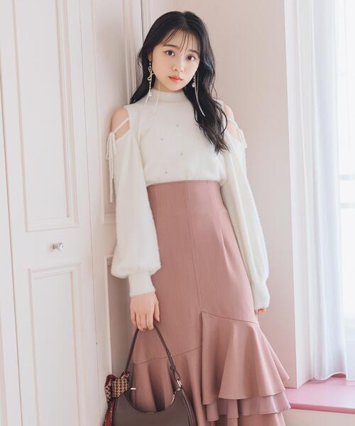 WILLSELECTION（ウィルセレクション）の「パールビジューフェザーニットトップス（ニット/セーター・レディース・オフホワイト/ブルー/ブラック/ボルドー・FREE）」の8枚目の写真