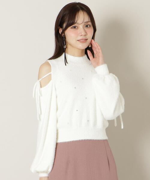 WILLSELECTION（ウィルセレクション）の「パールビジューフェザーニットトップス（ニット/セーター・レディース・オフホワイト/ブルー/ブラック/ボルドー・FREE）」の12枚目の写真