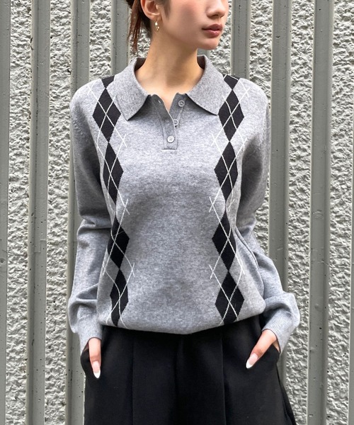 3.3 Field Trip (3.3フィールドトリップ)の「3.3 Field Trip/アーガイルニットプルオーバー(ニット/セーター・レディース・レッド/グレー/ネイビー・FREE)」の2枚目の写真