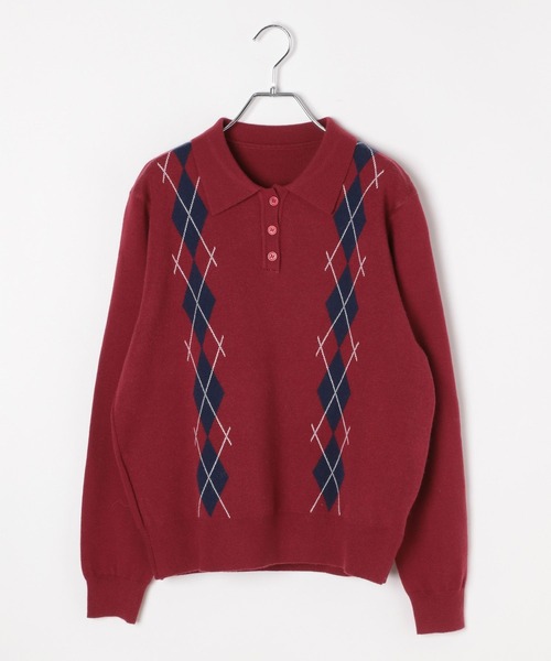 3.3 Field Trip (3.3フィールドトリップ)の「3.3 Field Trip/アーガイルニットプルオーバー(ニット/セーター・レディース・レッド/グレー/ネイビー・FREE)」の11枚目の写真