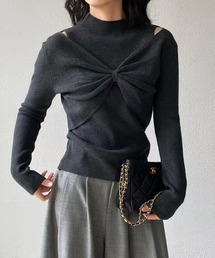 STAY MOTION | 【WEB限定】フロントリボンハイネックニットトップス［韓国ファッション ガーリー］(ニット/セーター)