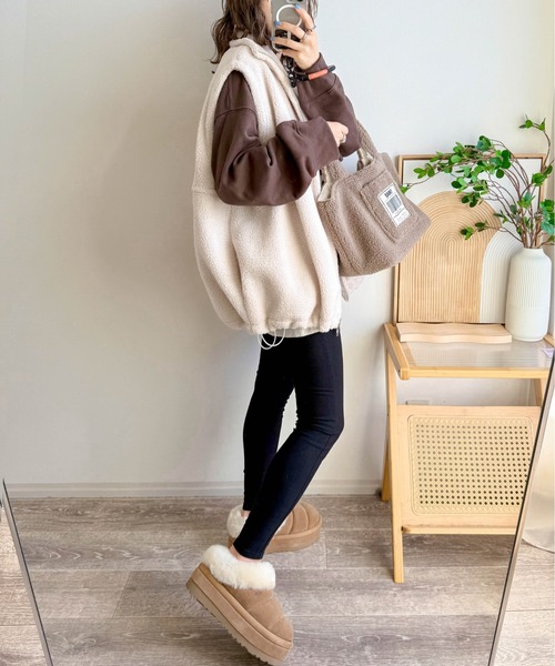 CURA CLOSET（キュラ クローゼット）の「【ema.217 select】ダブルジップボアベスト（ベスト・レディース・モカ/チャコールグレー/アイボリー/ブラック・フリー）」の7枚目の写真