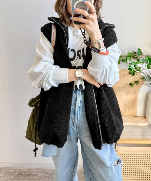 CURA CLOSET(キュラ クローゼット)の「【ema.217 select】ダブルジップボアベスト(ベスト・レディース・モカ/チャコールグレー/アイボリー/ブラック・フリー)」の11枚目の写真