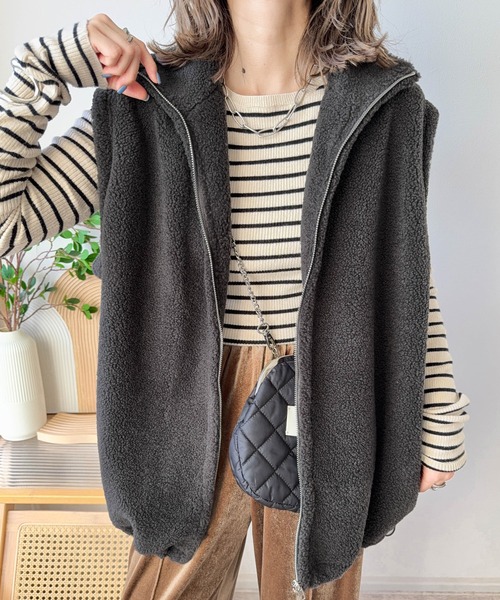 値下げしました‼️ Le melange ボアベスト Cura Closet ベスト ジレ 「ema.217 select」ダブルジップボアベスト