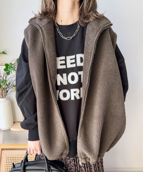 CURA CLOSET（キュラ クローゼット）の「【ema.217 select】ダブルジップボアベスト（ベスト・レディース・モカ/チャコールグレー/アイボリー/ブラック・フリー）」の16枚目の写真