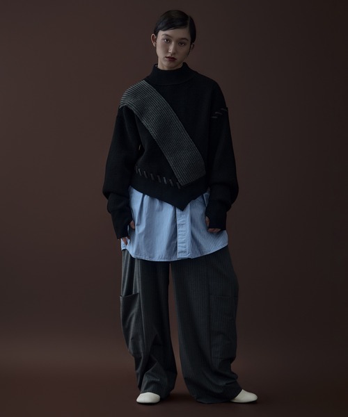 UN3D.（アンスリード）の「【UN3D./アンスリード】《STUDIOUS別注》Asymmetrical Stitch Rib knit/アシンメトリカルステッチリブニット（ニット/セーター・レディース・グレー/ブラック・FREE）」の13枚目の写真