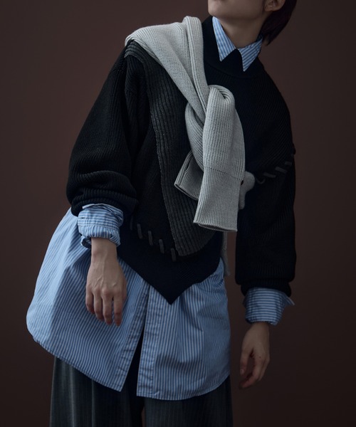 UN3D.（アンスリード）の「【UN3D./アンスリード】《STUDIOUS別注》Asymmetrical Stitch Rib knit/アシンメトリカルステッチリブニット（ニット/セーター・レディース・グレー/ブラック・FREE）」の10枚目の写真