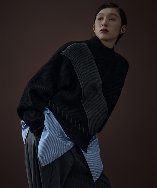 UN3D.（アンスリード）の「【UN3D./アンスリード】《STUDIOUS別注》Asymmetrical Stitch Rib knit/アシンメトリカルステッチリブニット（ニット/セーター・レディース・グレー/ブラック・FREE）」の8枚目の写真