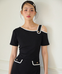 Strap Off Shoulder Midi Dress_ Black