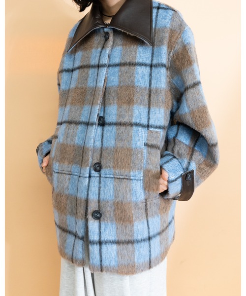 MIDVEIN(ミッドヴェイン)の「Multi way shaggy check coat(ステンカラーコート・レディース・ブルー/ブラック・FREE)」の7枚目の写真