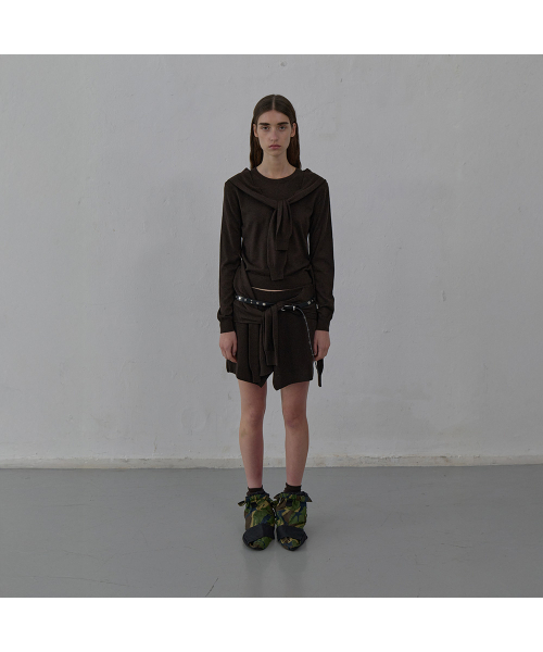 LCDC TM(エルシーディーシーティーエム)の「TIED DETAIL KNIT TOP (BROWN)(ニット/セーター・レディース・その他・SMALL/MEDIUM)」の1枚目の写真