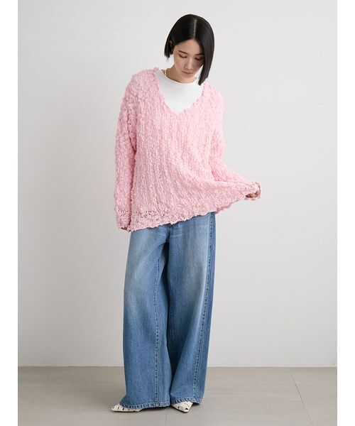 MIESROHE(ミースロエ)の「オーバーサイズVネックチャンキーニット(ニット/セーター・レディース・イエロー/ホワイト/ピンク・F)」の18枚目の写真