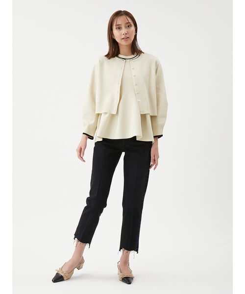 Mila Owen(ミラオーウェン)の「【セットアップ対応】フォルムアンサンブルくるみ釦ショートカーディガン(カーディガン/ボレロ・レディース・ネイビー/グリーン/ピンク/アイボリー/ブラック・F)」の15枚目の写真