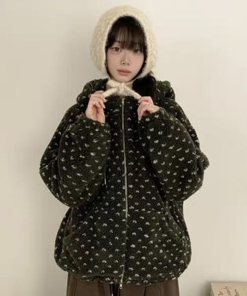 セール】【秋冬新作】4色展開/愛されハートドット中綿フードジャケット